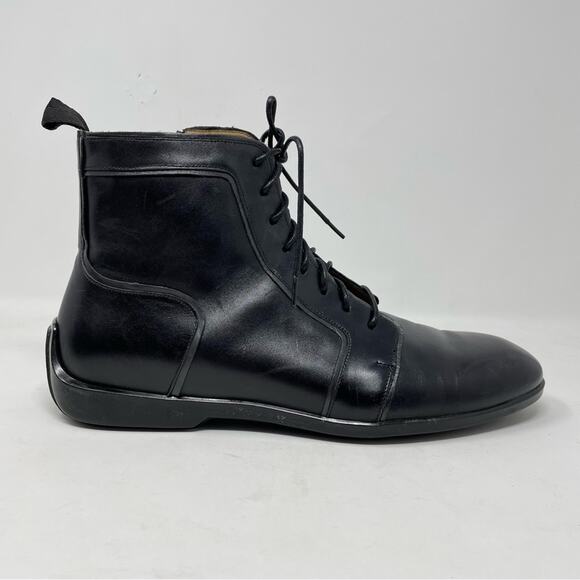 Mezlan Black Leather Burnished Calfskin Hybrid Hi Top Lace Up Ankle Boots men 10 - Picture 2 of 16